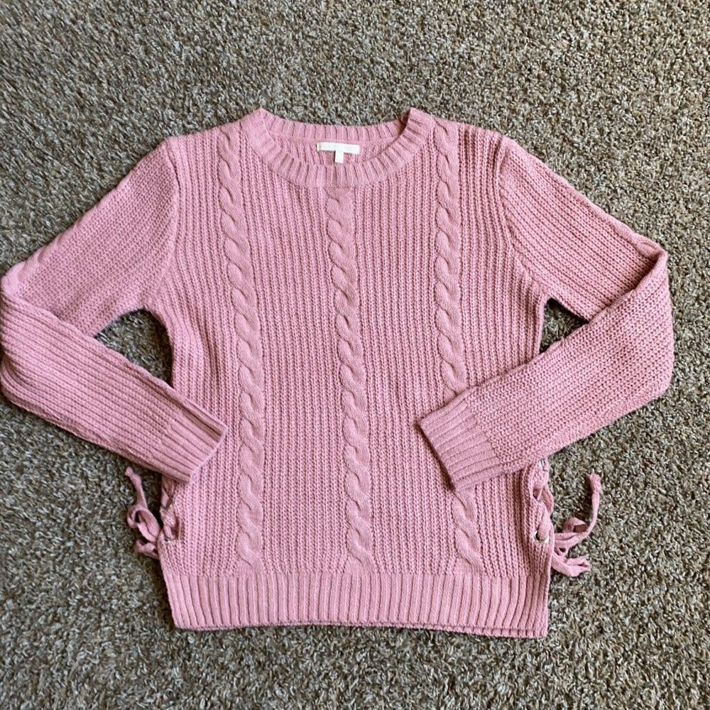 Style Me Petites Sweater Womens Medium Pink Pullover Long Sleeve Grommet Ladies